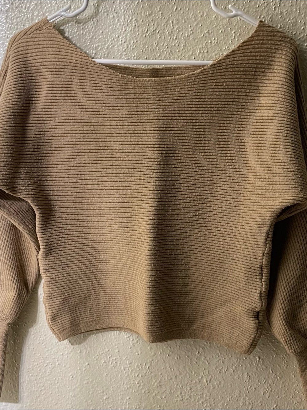 SHEIN Tan Ribbed Crewneck Sweater